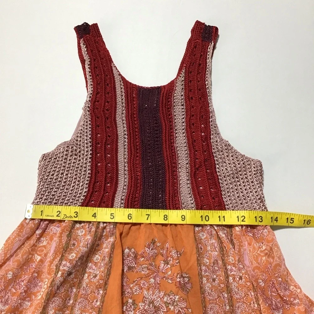 Free People Katie Crochet-Bodice Red and Orange Loral Mini Dress